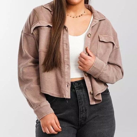 Oak & Trellis Reverse French Terry Shacket - Picture 1 of 13